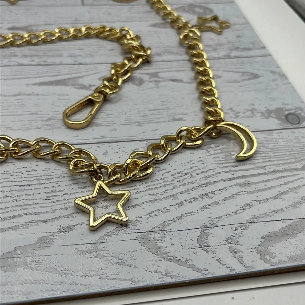 Gold Tone Chain Belt with Star and Moon Charms Celestial